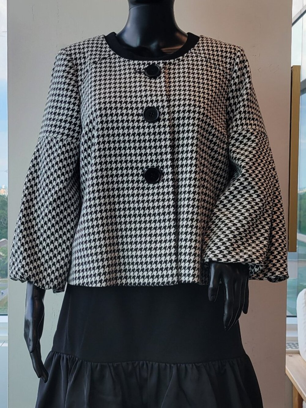 Worthington Black and White Houndstooth Crop Swing Jacket